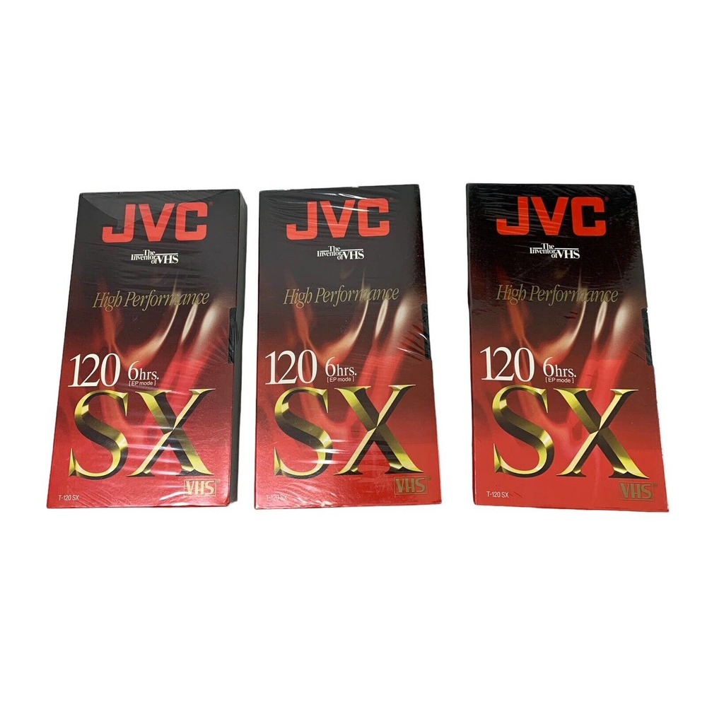 Three JVC SX 120 High‎ Performance Blank VHS Video Cassette Tape New & Sealed